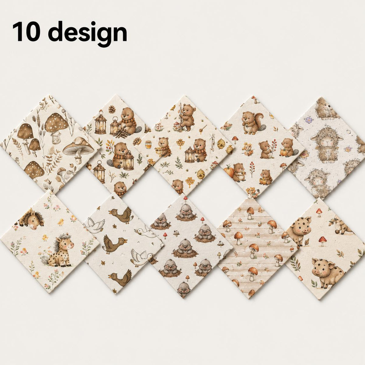 10pcs Charm Pack Set Bear Horse Vintage Style Pattern Handmade DIY with Rich Color and Texture Elements 100% Polyester Patchwork in 10 Design Styles Suitable for Patchwork DIY Craft Projects DIY Wallet Making Gift Giving Bag Making Mother's Day Gift