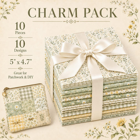 10pcs Charm Pack Set Green Floral Pattern 100% Polyester Patchwork in 10 Design Styles, Ready-to-Sew Without Cutting, Suitable For Patchwork Wallet Making Gift Giving Tote Bags Coasters DIY Craft Projects