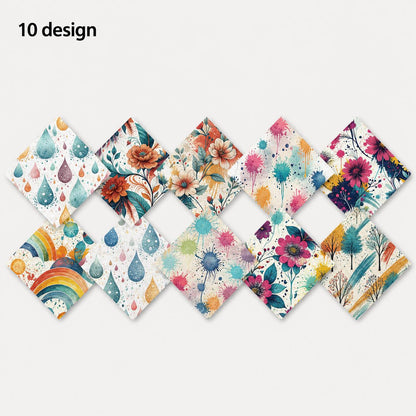 10pcs Charm Pack Set PaInt Splatter Floral Pattern 100% Polyester Patchwork in 10 Design Styles, Ready-To-Sew Without Cutting, Suitable For Patchwork Wallet Making Gift Giving Tote Bags Coasters DIY Craft Projects