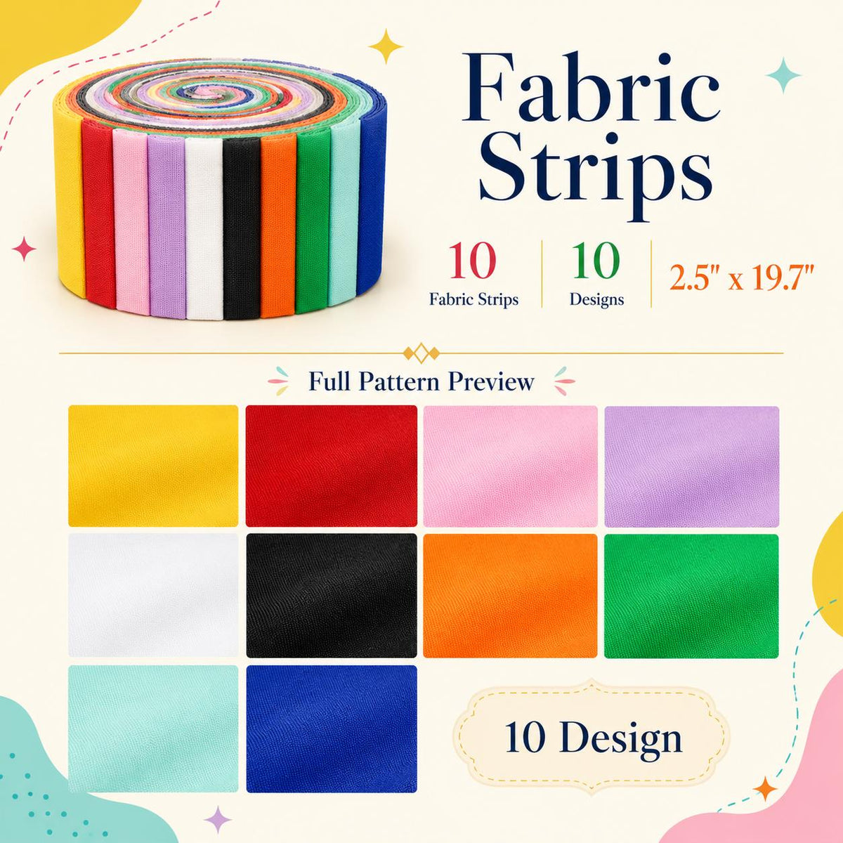 10pcs/Set, Making 10 Images 1pc Each, Each Size: 2.48*19.69inch Plain Solid Pattern Sliced Fabric Set Style Combination, Polyester Jelly Roll Fabric Strips, Pre-Cut Quilting Squares, for Quilting DIY, Handicrafts And Sewing, Blankets, Rugs