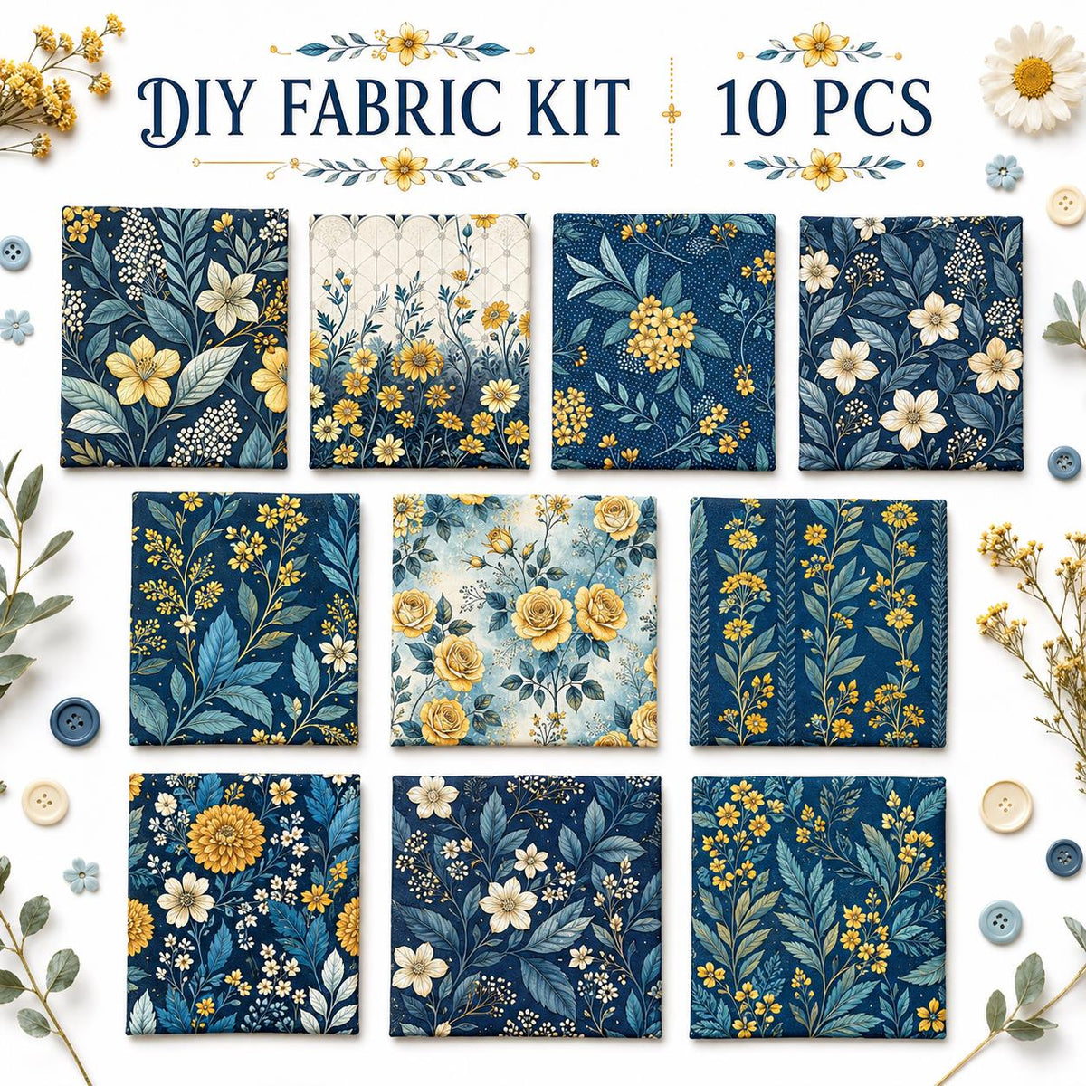 10Pc/Set Flower Series Fat Quarter Fabric, Pre-Cut Square Fabric Assort, Fabric Set, Craft Fabric, Handmade DIY Patchwork Fabric,Home Quilting Sewing Fabric, Packaging Fabric, Scrapbooking Craft Hobbyist
