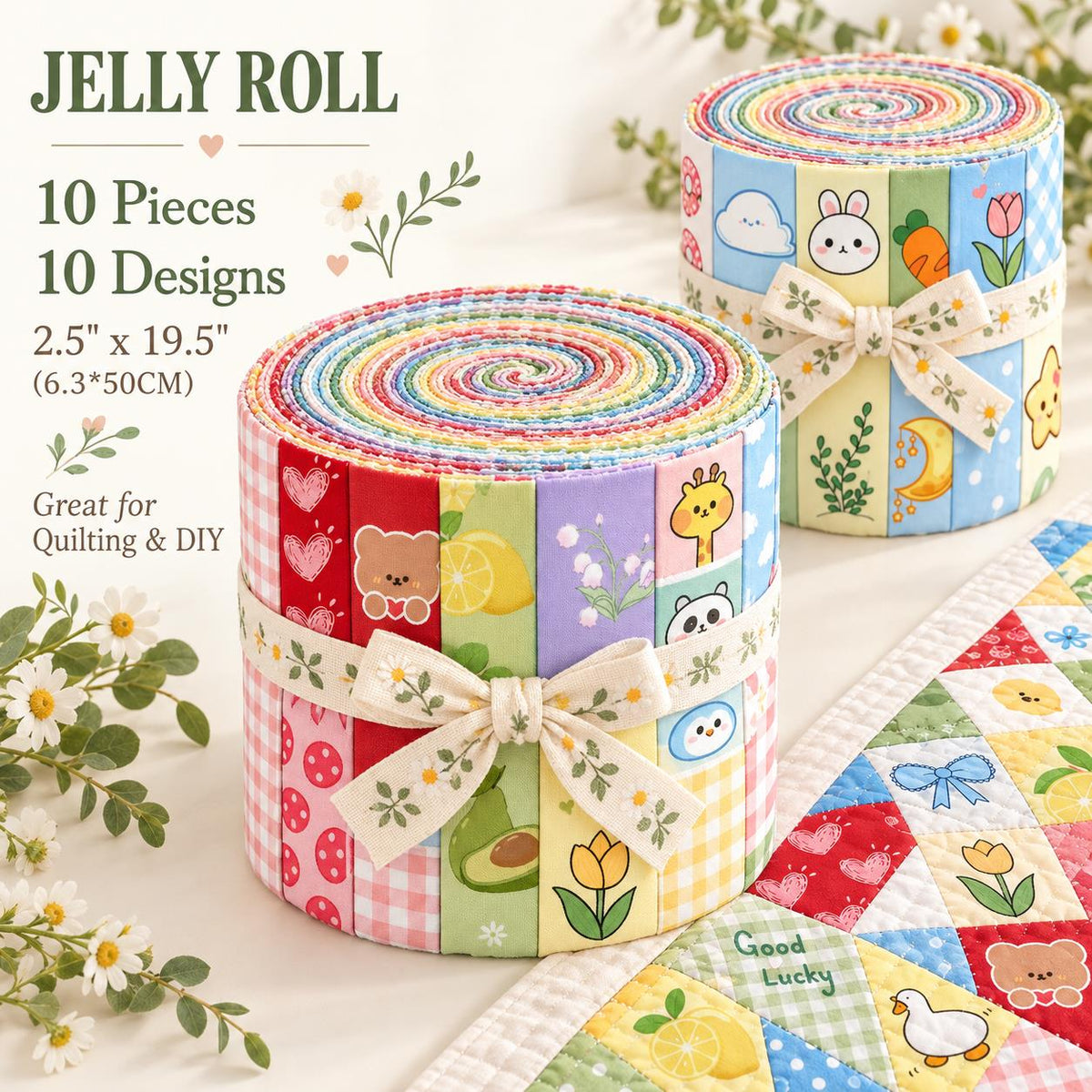 10Pc/Set, Making 10 Images 1pc Each, Each Size: 6.3*50cm Duck Animal Series Sliced Fabric Set Style Combination, Polyester Jelly Roll Fabric Strips, Pre-Cut Quilting Squares, For Quilting DIY, Handicrafts And Sewing, Blankets, Rugs, Interior Decoration, H