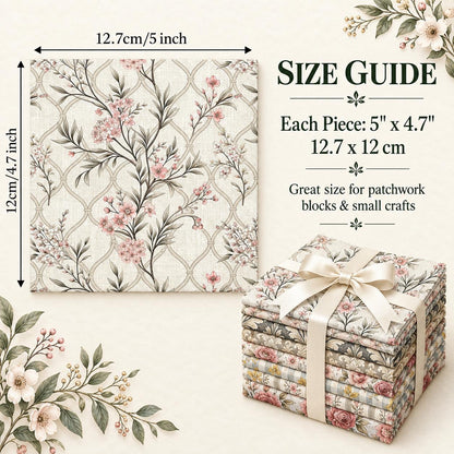 10Pc/Set Flower Series Stripe Plaid Fat Quarter Fabric, Pre-Cut Square Fabric Assort, Fabric Set, Craft Fabric, Handmade DIY Patchwork Fabric,Home Quilting Sewing Fabric, Packaging Fabric, Scrapbooking Craft Hobbyist