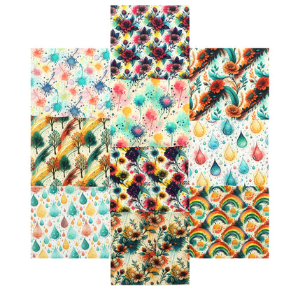 10pcs Charm Pack Set PaInt Splatter Floral Pattern 100% Polyester Patchwork in 10 Design Styles, Ready-To-Sew Without Cutting, Suitable For Patchwork Wallet Making Gift Giving Tote Bags Coasters DIY Craft Projects