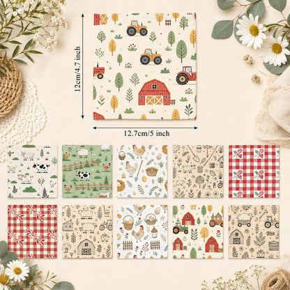10pcs Charm Pack Set Hen Egg Sheep Farm Pattern Vintage Style Handmade DIY with Rich Color and Texture Elements 100% Polyester Patchwork in 10 Design Styles Suitable for Patchwork DIY Craft Projects DIY Wallet Making Gift Giving Bag Making Mother's Day Gi