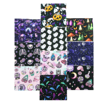10Pc/Set Halloween Series Butterfly Heart Skull Pumpkin Cat Mushroom Rose Bat Fat Quarter Fabric, Pre-Cut Square Fabric Assort, Fabric Set, Craft Fabric, Handmade DIY Patchwork Fabric,Home Quilting Sewing Fabric, Packaging Fabric, Scrapbooking Craft Hobby