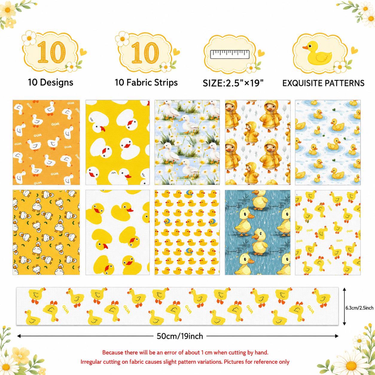 10Pc/Set, Making 10 Images 1pc Each, Each Size: 6.3*50cm Duck Yellow Series Sliced Fabric Set Style Combination, Polyester Jelly Roll Fabric Strips, Pre-Cut Quilting Squares, For Quilting DIY, Handicrafts And Sewing, Blankets, Rugs, Interior Decoration