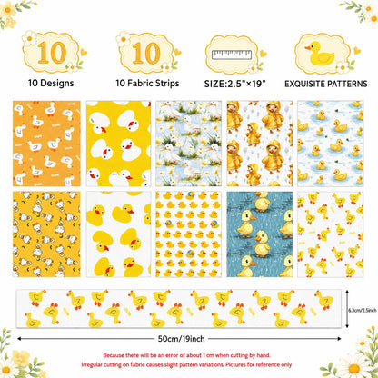 10Pc/Set, Making 10 Images 1pc Each, Each Size: 6.3*50cm Duck Yellow Series Sliced Fabric Set Style Combination, Polyester Jelly Roll Fabric Strips, Pre-Cut Quilting Squares, For Quilting DIY, Handicrafts And Sewing, Blankets, Rugs, Interior Decoration