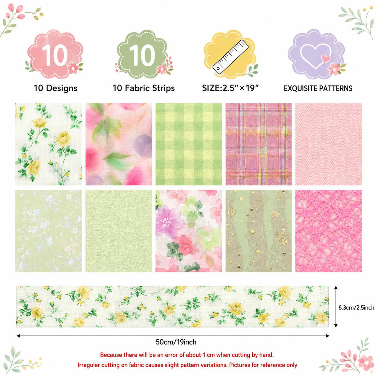 10pcs Vintage Floral Plaid Pattern Jelly Roll Fabric Strips 2.5X19.7inch Pre-cut 100% Polyester for Patchwork Quilts, Table Runners, Placemats, Tote Bags, Storage Pouches, Makeup Bags, Coasters, Quilt Blocks & Binding Multi-color