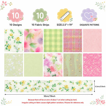 10pcs Vintage Floral Plaid Pattern Jelly Roll Fabric Strips 2.5X19.7inch Pre-cut 100% Polyester for Patchwork Quilts, Table Runners, Placemats, Tote Bags, Storage Pouches, Makeup Bags, Coasters, Quilt Blocks & Binding Multi-color