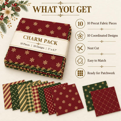 10Pc/Set Christmas Series Plaid Stripe Crutch Fat Quarter Fabric, Pre-Cut Square Fabric Assort, Fabric Set, Craft Fabric, Handmade DIY Patchwork Fabric,Home Quilting Sewing Fabric, Packaging Fabric, Scrapbooking Craft Hobbyist