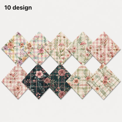 10Pc/Set Flower Plaid Series Daisy Mushroom Fat Quarter Fabric, Pre-Cut Square Fabric Assort, Fabric Set, Craft Fabric, Handmade DIY Patchwork Fabric,Home Quilting Sewing Fabric, Packaging Fabric, Scrapbooking Craft Hobbyist