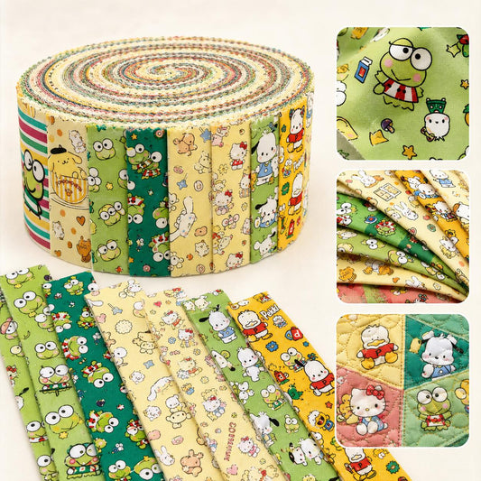 10pcs Vintage Sanrio Hello Kitty KEROPPI Pattern Jelly Roll Fabric Strips 2.5X19.7inch Pre-Cut 100% Cotton For Patchwork Quilts, Table Runners, Placemats, Tote Bags, Storage Pouches, Makeup Bags, Coasters, Quilt Blocks & Binding