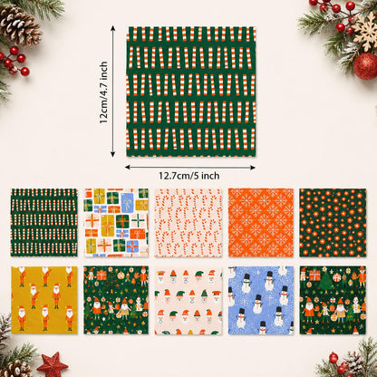 10pcs Charm Pack Set Christmas Santa Pattern Vintage Style Handmade DIY with Rich Color and Texture Elements 100% Polyester Patchwork in 10 Design Styles Suitable for Patchwork DIY Craft Projects DIY Wallet Making Gift Giving Bag Making Mother's Day Gift