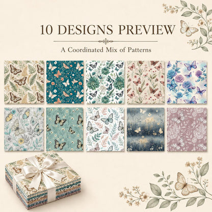 10pcs Charm Pack Set Floral Butterfly Pattern Vintage Style Handmade DIY with Rich Color and Texture Elements 100% Polyester Patchwork in 10 Design Styles Suitable for Patchwork DIY Craft Projects DIY Wallet Making Gift Giving Bag Making Mother's Day Gift