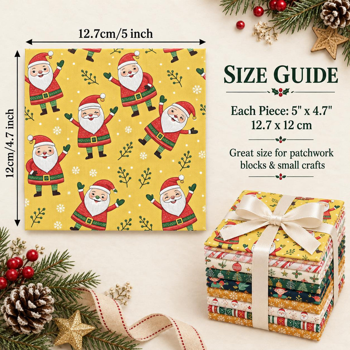 10Pc/Set Christmas Series Santa Claus Star Holly Gift Fat Quarter Fabric, Pre-Cut Square Fabric Assort, Fabric Set, Craft Fabric, Handmade DIY Patchwork Fabric,Home Quilting Sewing Fabric, Packaging Fabric, Scrapbooking Craft Hobbyist