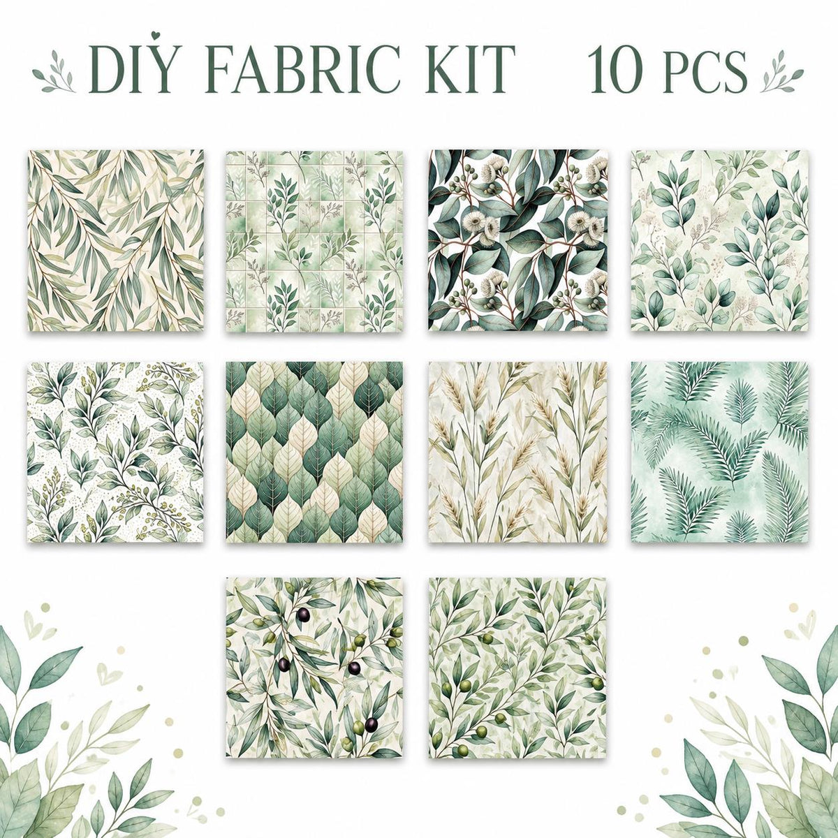 10Pc/Set Blue Leaves Series Fat Quarter Fabric, Pre-Cut Square Fabric Assort, Fabric Set, Craft Fabric, Handmade DIY Patchwork Fabric,Home Quilting Sewing Fabric, Packaging Fabric, Scrapbooking Craft Hobbyist