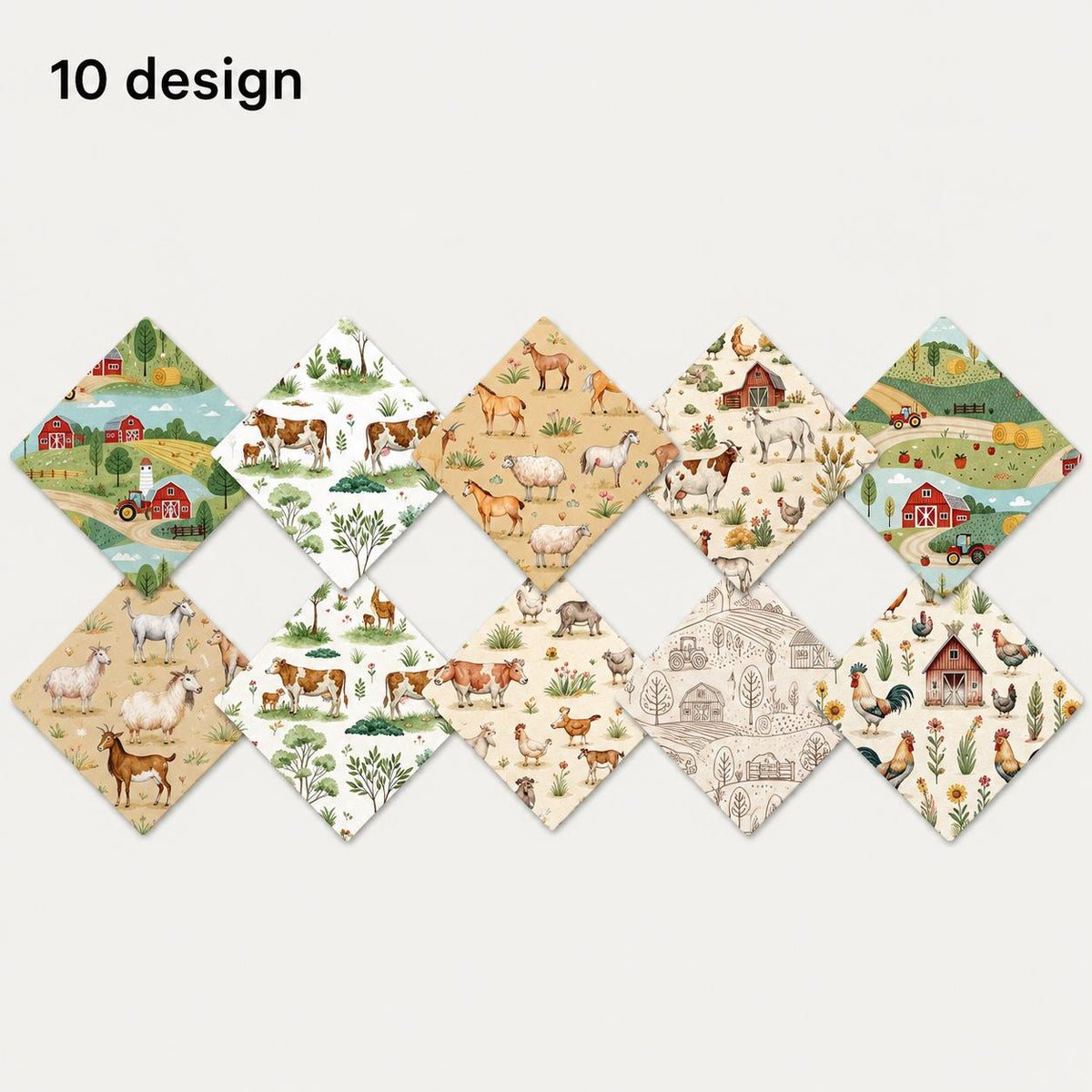 10pcs Charm Pack Set Farm House Cow Pattern Vintage Style Handmade DIY with Rich Color and Texture Elements 100% Polyester Patchwork in 10 Design Styles Suitable for Patchwork DIY Craft Projects DIY Wallet Making Gift Giving Bag Making Mother's Day Gift