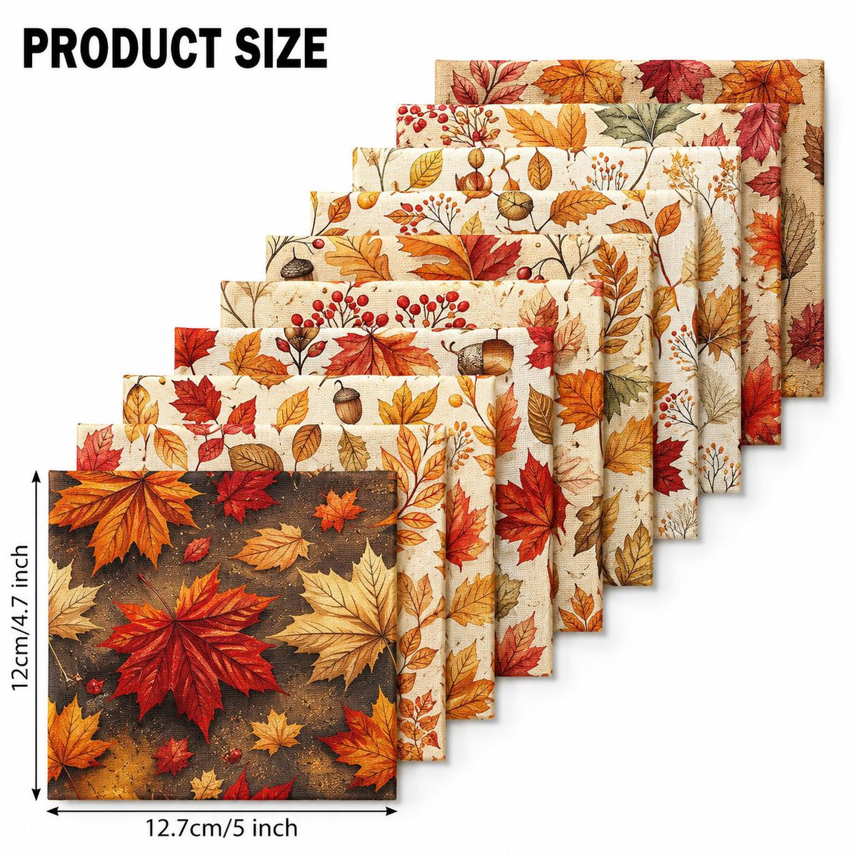 10Pc/Set Fall Autumn Series Maple Leaf  Pinecones Fat Quarter Fabric, Pre-Cut Square Fabric Assort, Fabric Set, Craft Fabric, Handmade DIY Patchwork Fabric,Home Quilting Sewing Fabric, Packaging Fabric, Scrapbooking Craft Hobbyist