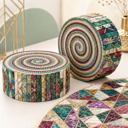 10pcs Vintage Mosaico Pattern Jelly Roll Fabric Strips 2.5X19.7inch Pre-Cut 100% Polyester For Patchwork Quilts, Table Runners, Placemats, Tote Bags, Storage Pouches, Makeup Bags, Coasters, Quilt Blocks & Binding