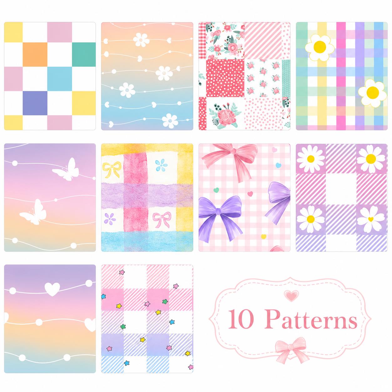 10Pc/Set, Making 10 Images 1pc Each, Each Size: 6.3*50cm Plaid Grid Floral Pink Series Sliced Fabric Set Style Combination, Polyester Jelly Roll Fabric Strips, Pre-Cut Quilting Squares, For Quilting DIY, Handicrafts And Sewing, Blankets, Rugs
