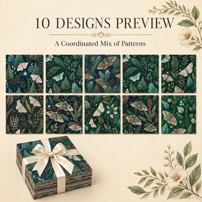 10pcs Charm Pack Set Green Holly Christmas Pattern Vintage Style Pattern Handmade DIY with Rich Color and Texture Elements 100% Polyester Patchwork in 10 Design Styles Suitable for Patchwork DIY Craft Projects DIY Wallet Making Gift Giving Bag Making Moth
