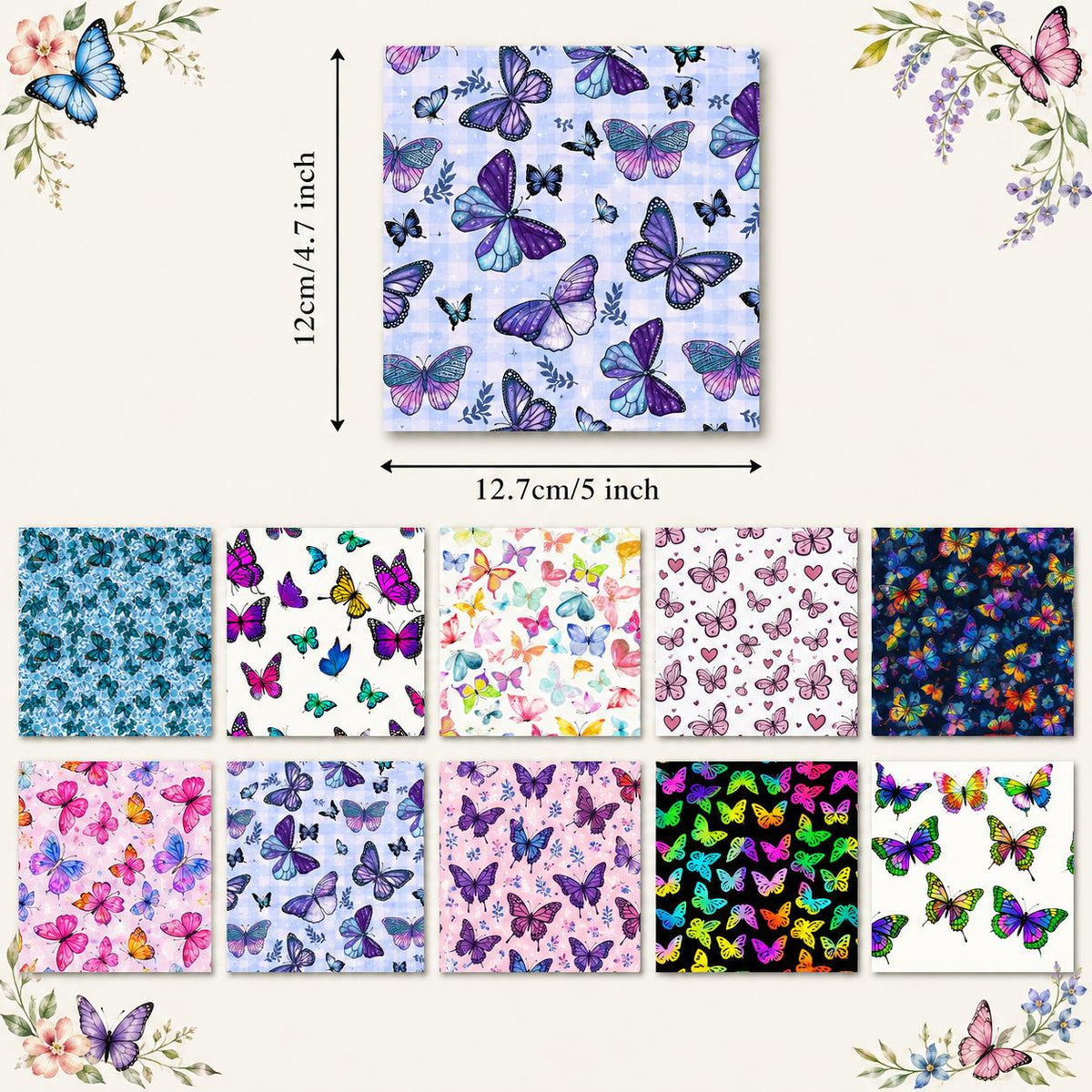 10Pc/Set Flower Butterfly Series Fat Quarter Fabric, Pre-Cut Square Fabric Assort, Fabric Set, Craft Fabric, Handmade DIY Patchwork Fabric,Home Quilting Sewing Fabric, Packaging Fabric, Scrapbooking Craft Hobbyist