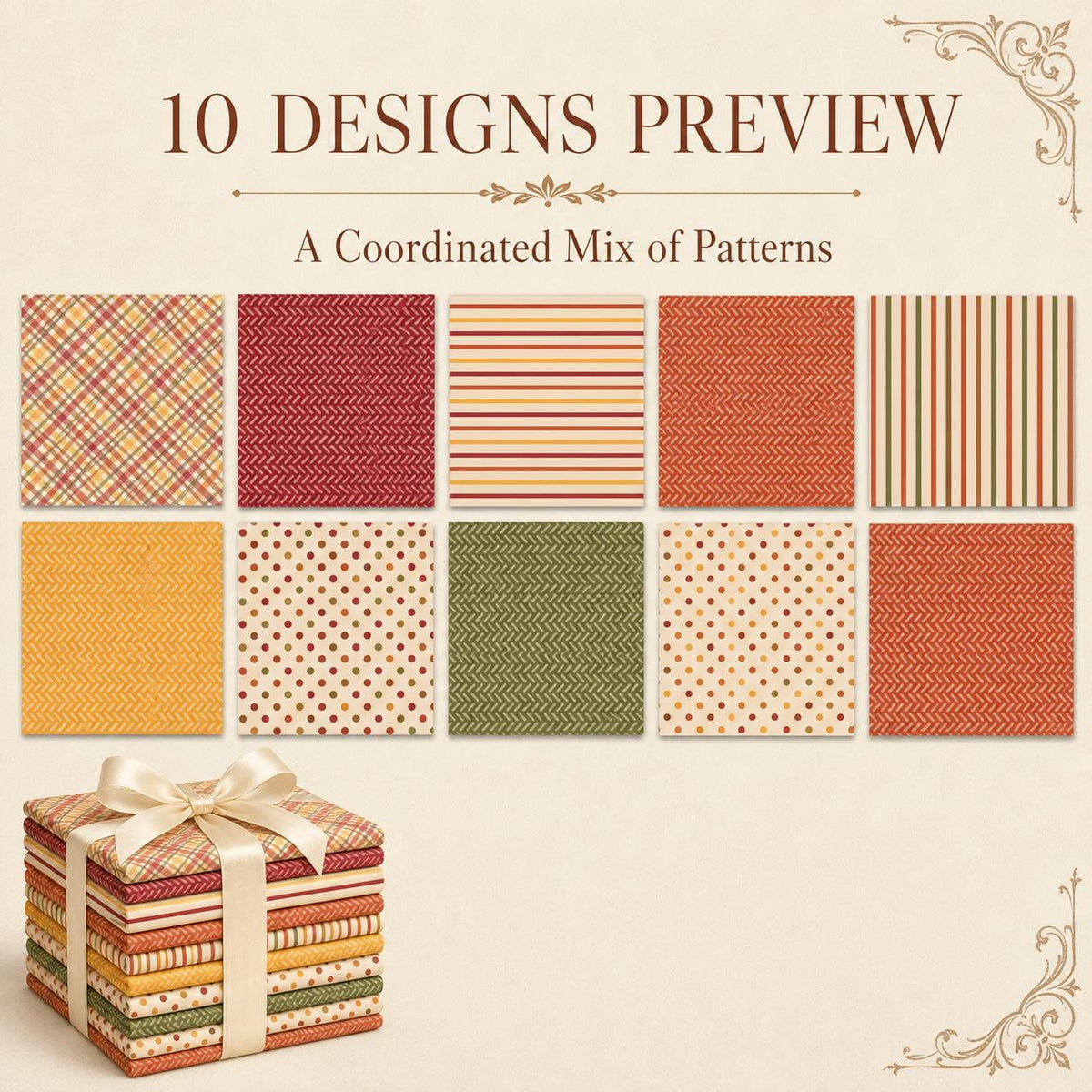10Pc/Set Autumn Series Plaid Stripe Dot Fat Quarter Fabric, Pre-Cut Square Fabric Assort, Fabric Set, Craft Fabric, Handmade DIY Patchwork Fabric,Home Quilting Sewing Fabric, Packaging Fabric, Scrapbooking Craft Hobbyist