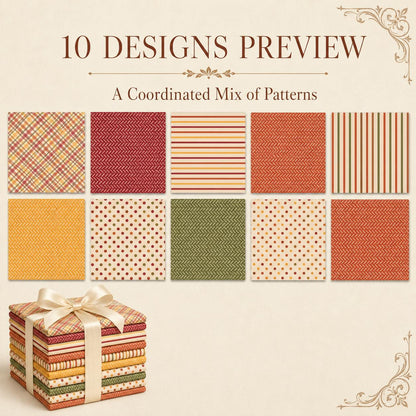 10Pc/Set Autumn Series Plaid Stripe Dot Fat Quarter Fabric, Pre-Cut Square Fabric Assort, Fabric Set, Craft Fabric, Handmade DIY Patchwork Fabric,Home Quilting Sewing Fabric, Packaging Fabric, Scrapbooking Craft Hobbyist