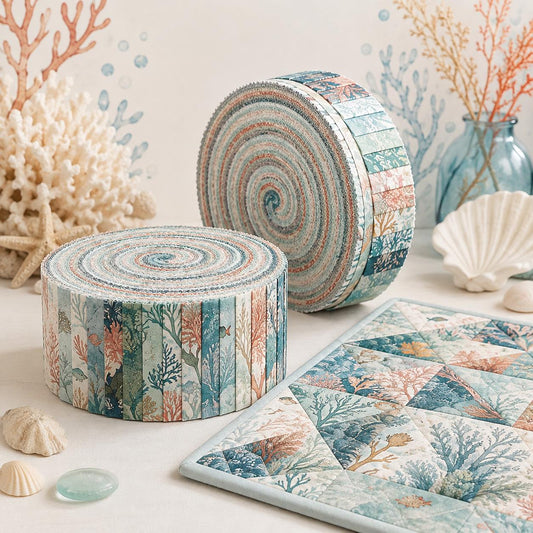 10pcs Vintage Ocean Coral Pattern Jelly Roll Fabric Strips 2.5X19.7inch Pre-Cut 100% Polyester For Patchwork Quilts, Table Runners, Placemats, Tote Bags, Storage Pouches, Makeup Bags, Coasters, Quilt Blocks & Binding