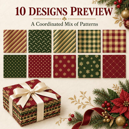 10Pc/Set Christmas Series Plaid Stripe Crutch Fat Quarter Fabric, Pre-Cut Square Fabric Assort, Fabric Set, Craft Fabric, Handmade DIY Patchwork Fabric,Home Quilting Sewing Fabric, Packaging Fabric, Scrapbooking Craft Hobbyist
