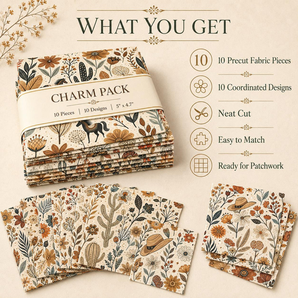 10pcs Charm Pack Set Pink Flower Pattern Vintage Style Pattern Handmade DIY with Rich Color and Texture Elements 100% Polyester Patchwork in 10 Design Styles Suitable for Patchwork DIY Craft Projects DIY Wallet Making Gift Giving Bag Making Mother's Day G
