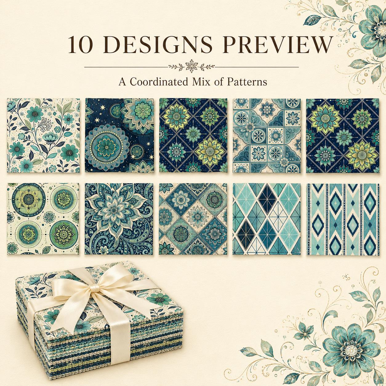 10Pc/Set Plaid Flower Green Series Fat Quarter Fabric, Pre-Cut Square Fabric Assort, Fabric Set, Craft Fabric, Handmade DIY Patchwork Fabric,Home Quilting Sewing Fabric, Packaging Fabric, Scrapbooking Craft Hobbyist