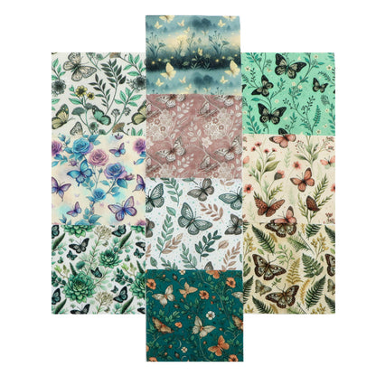 10pcs Charm Pack Set Floral Butterfly Pattern Vintage Style Handmade DIY with Rich Color and Texture Elements 100% Polyester Patchwork in 10 Design Styles Suitable for Patchwork DIY Craft Projects DIY Wallet Making Gift Giving Bag Making Mother's Day Gift