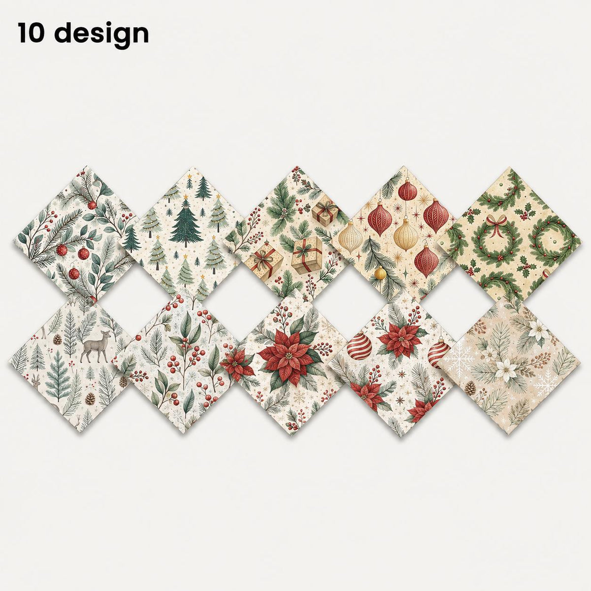 10Pc/Set Christmas Series Bowknot Star Flower Deer Holly Christmas Tree Fat Quarter Fabric, Pre-Cut Square Fabric Assort, Fabric Set, Craft Fabric, Handmade DIY Patchwork Fabric,Home Quilting Sewing Fabric, Packaging Fabric, Scrapbooking Craft Hobbyist
