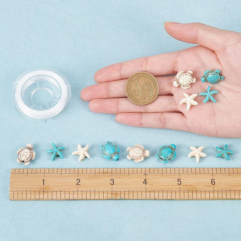 [Ocean Dream Style Synthetic Beads] Randomly 10pcs Ocean Dream Style Synthetic Turquoise Turtle Starfish Charms Beads For DIY Jewelry Making DIY Bracelet Necklace Handicrafts Small Business Supplies