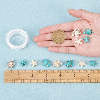 [Ocean Dream Style Synthetic Beads] Randomly 10pcs Ocean Dream Style Synthetic Turquoise Turtle Starfish Charms Beads For DIY Jewelry Making DIY Bracelet Necklace Handicrafts Small Business Supplies