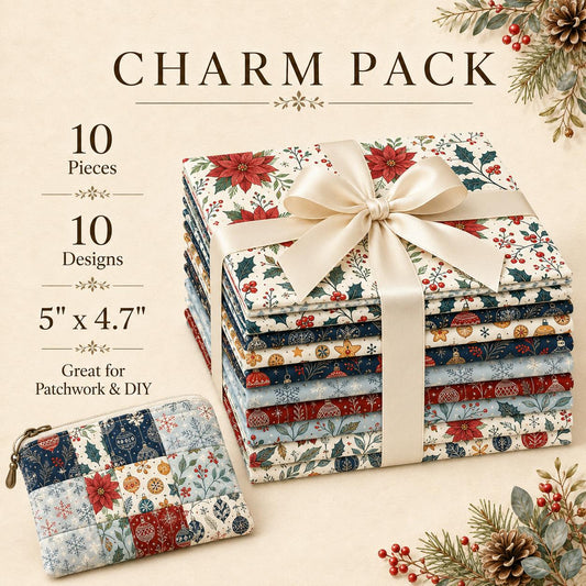 10Pc/Set Christmas Series Star Leaf Holly Pinecones Flower Fat Quarter Fabric, Pre-Cut Square Fabric Assort, Fabric Set, Craft Fabric, Handmade DIY Patchwork Fabric,Home Quilting Sewing Fabric, Packaging Fabric, Scrapbooking Craft Hobbyist