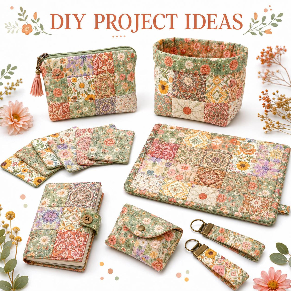 10pcs Charm Pack Set Floral Pattern Vintage Style Handmade DIY with Rich Color and Texture Elements 100% Polyester Patchwork in 10 Design Styles Suitable for Patchwork DIY Craft Projects DIY Wallet Making Gift Giving Bag Making Mother's Day Gift