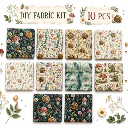10Pc/Set Flower Mushroom Series Daisy Snails  Fat Quarter Fabric, Pre-Cut Square Fabric Assort, Fabric Set, Craft Fabric, Handmade DIY Patchwork Fabric,Home Quilting Sewing Fabric, Packaging Fabric, Scrapbooking Craft Hobbyist
