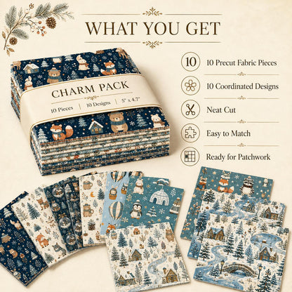 10Pc/Set Christmas Series Heart Star Rabbit Deer Fox Penguin Bear Holly Pinecones Seal Fire Balloon Fat Quarter Fabric, Pre-Cut Square Fabric Assort, Fabric Set, Craft Fabric, Handmade DIY Patchwork Fabric,Home Quilting Sewing Fabric, Packaging Fabric, Sc