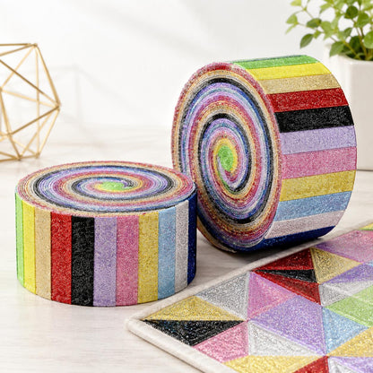 10pcs/Set, Making 10 Images 1pc Each, Each Size: 2.48*19.69inch Plain Muti-color Laser Pattern Sliced Fabric Set Style Combination, Polyester Jelly Roll Fabric Strips, Pre-Cut Quilting Squares, for Quilting DIY, Handicrafts And Sewing, Blankets, Rugs