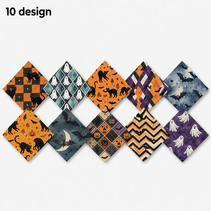 10Pc/Set Halloween Series Plaid Star Skull Bat Cat Fat Quarter Fabric, Pre-Cut Square Fabric Assort, Fabric Set, Craft Fabric, Handmade DIY Patchwork Fabric,Home Quilting Sewing Fabric, Packaging Fabric, Scrapbooking Craft Hobbyist