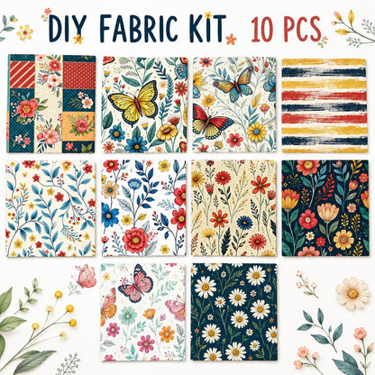 10Pc/Set Flower Series Dot Butterfly Plaid Fat Quarter Fabric, Pre-Cut Square Fabric Assort, Fabric Set, Craft Fabric, Handmade DIY Patchwork Fabric,Home Quilting Sewing Fabric, Packaging Fabric, Scrapbooking Craft Hobbyist