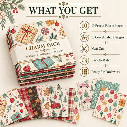 10Pc/Set Christmas Series Plaid Car Cake Tree Gift Crutch Fat Quarter Fabric, Pre-Cut Square Fabric Assort, Fabric Set, Craft Fabric, Handmade DIY Patchwork Fabric,Home Quilting Sewing Fabric, Packaging Fabric, Scrapbooking Craft Hobbyist