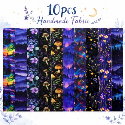 10pcs Vintage Mushroom Mountain Dark Pattern Jelly Roll Fabric Strips 2.5X19.7inch Pre-cut 100% Polyester for Patchwork Quilts, Table Runners, Placemats, Tote Bags, Storage Pouches, Makeup Bags, Coasters, Quilt Blocks & Binding
