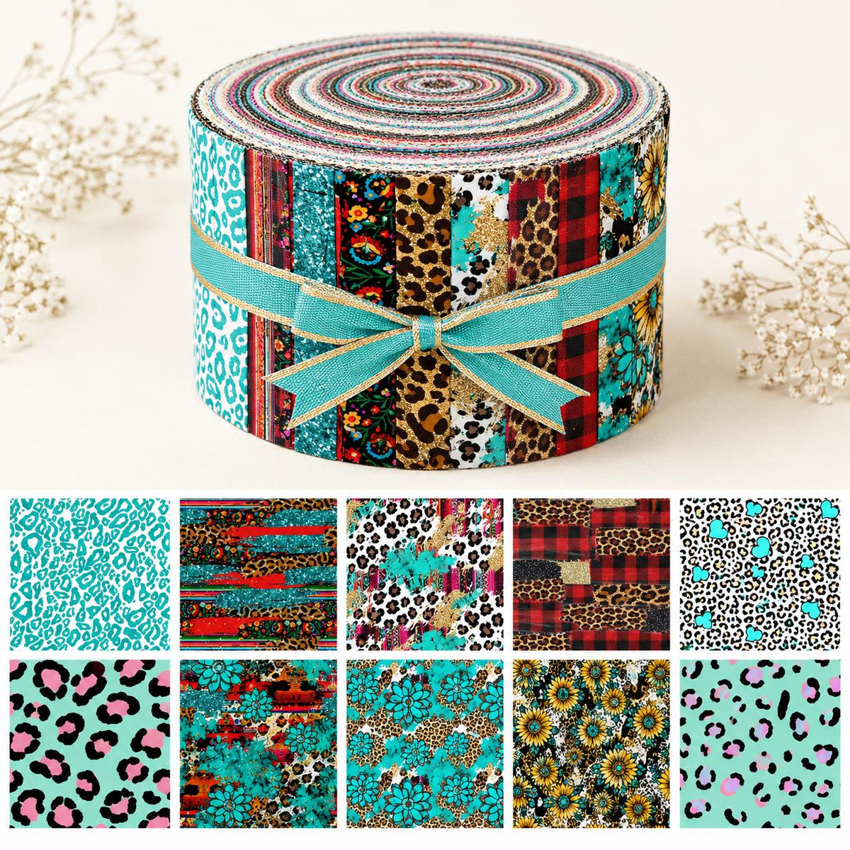 10Pc/Set, Making 10 Images 1pc Each, Each Size: 6.3*50cm Leopard Series Sliced Fabric Set Style Combination, Polyester Jelly Roll Fabric Strips, Pre-Cut Quilting Squares, For Quilting DIY, Handicrafts And Sewing, Blankets, Rugs, Interior Decoration, Home