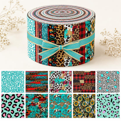 10Pc/Set, Making 10 Images 1pc Each, Each Size: 6.3*50cm Leopard Series Sliced Fabric Set Style Combination, Polyester Jelly Roll Fabric Strips, Pre-Cut Quilting Squares, For Quilting DIY, Handicrafts And Sewing, Blankets, Rugs, Interior Decoration, Home