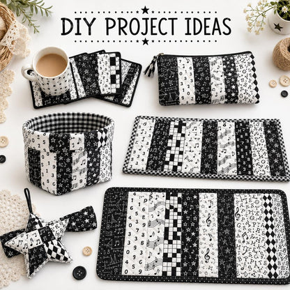 10Pc/Set, Making 10 Images 1pc Each, Each Size: 6.3*50cm Back to School White and Black Series Sliced Fabric Set Style Combination, Polyester Jelly Roll Fabric Strips, Pre-Cut Quilting Squares, For Quilting DIY, Handicrafts And Sewing, Blankets, Rugs