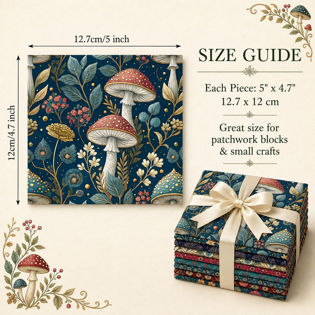 10Pc/Set Mushroom Series Flower Fat Quarter Fabric, Pre-Cut Square Fabric Assort, Fabric Set, Craft Fabric, Handmade DIY Patchwork Fabric,Home Quilting Sewing Fabric, Packaging Fabric, Scrapbooking Craft Hobbyist